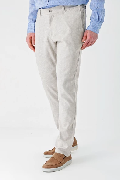 Bej Keten Lastikli Yandan Cepli Casual Comfort Fit Jogger Pantolon 1003240159 ürün görseli