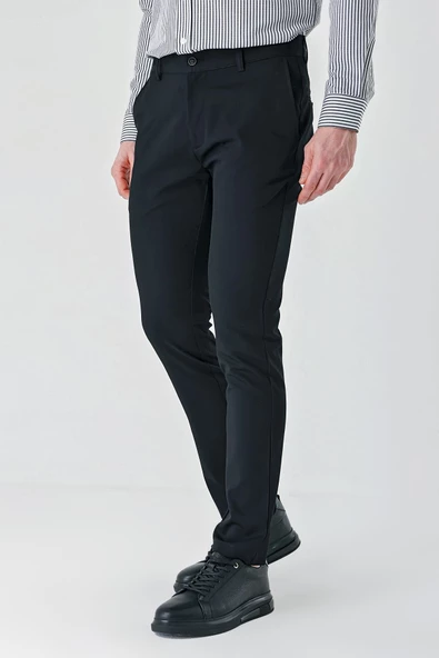 Siyah Esnek Yandan Cepli Casual Slim Fit Chino Pantolon 1003240113