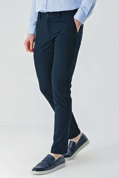 Koyu Lacivert Esnek Yandan Cepli Casual Slim Fit Chino Pantolon 1003240113
