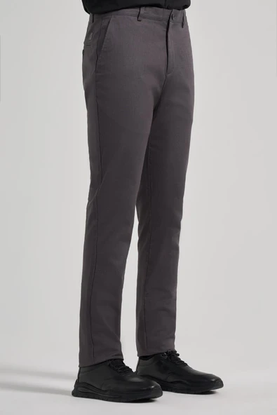 Koyu Antrasit Pamuklu Yandan Cepli Casual Slim Fit Chino Pantolon 1003240151 - Resim 3