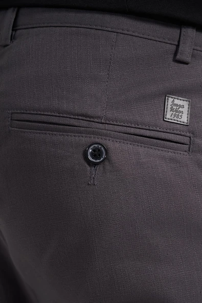 Koyu Antrasit Pamuklu Yandan Cepli Casual Slim Fit Chino Pantolon 1003240151 - Resim 4