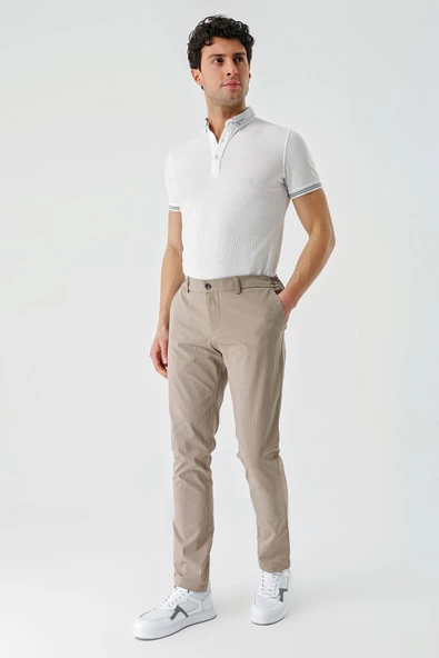 Bej Pamuklu Yandan Cepli Casual Slim Fit Jogger Pantolon 1003240206 - Resim 3