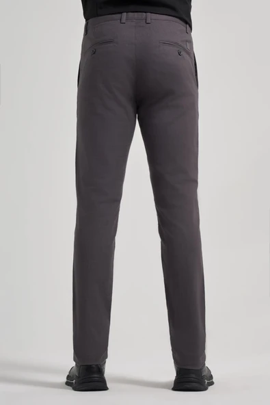 Koyu Antrasit Pamuklu Yandan Cepli Casual Slim Fit Chino Pantolon 1003240151 - Resim 5