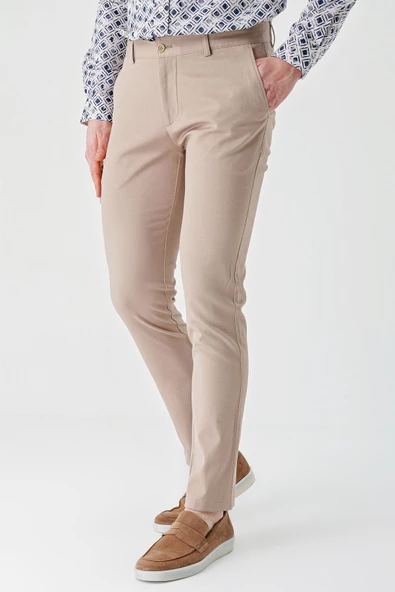 Bej Pamuklu Yandan Cepli Casual Slim Fit Chino Pantolon 1003240156 ürün görseli