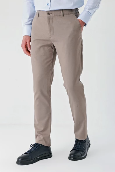 Gri Pamuklu Yandan Cepli Casual Slim Fit Chino Pantolon 1003240156