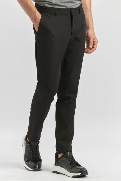 Siyah Pamuklu Yandan Cepli Casual Slim Fit Chino Pantolon 1003240168