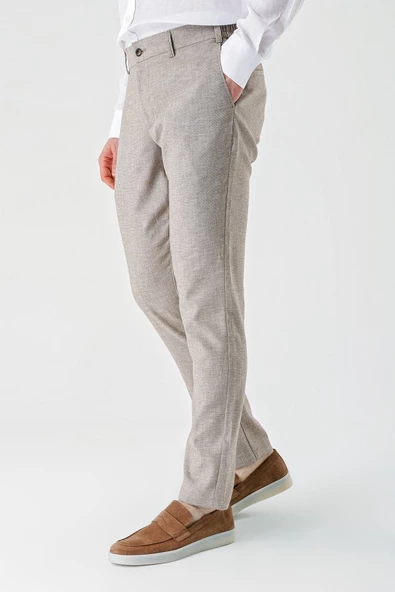 Koyu Kahverengi Keten Lastikli Yandan Cepli Casual Comfort Fit Jogger Pantolon 1003240159 - Resim 2