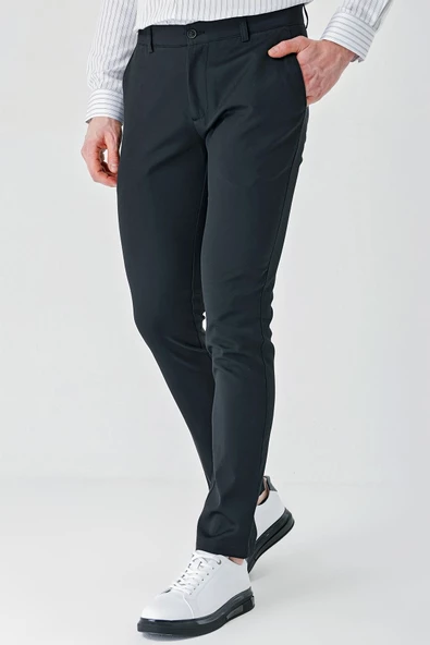 Siyah Pamuklu Yandan Cepli Casual Slim Fit Chino Pantolon 1003240156