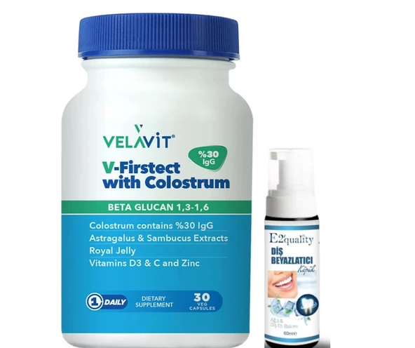 Velavit V-Firstect with Colostrum Takviye Edici Gıda 30 Kapsül- Diş Beyazlatıcı Köpük Hediye