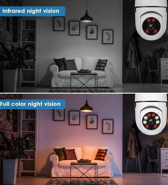 Wi-Fi Özellikli 360 Derece Harekete Duyarlı Gece Görüşlü Ampul Güvenlik Kamerası - 5