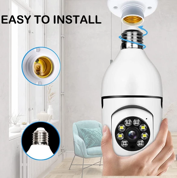 Wi-Fi Özellikli 360 Derece Harekete Duyarlı Gece Görüşlü Ampul Güvenlik Kamerası - 6