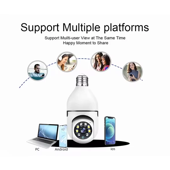 Wi-Fi Özellikli 360 Derece Harekete Duyarlı Gece Görüşlü Ampul Güvenlik Kamerası - 3