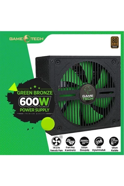 GAMETECH 600watt 80 Plus Bronze 14cm Sessiz Fan Gtp600 Power Supply - 1