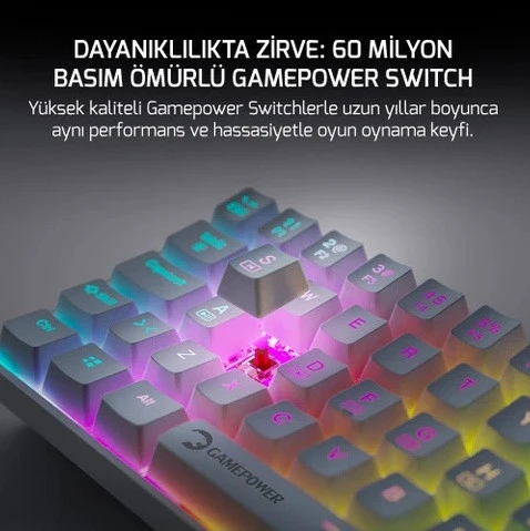 Gamepower Lyra RGB 60M 62Tuş Beyaz Mekanik Kablolu Red Switch Klavye - 3 Yıl Garantili - 4
