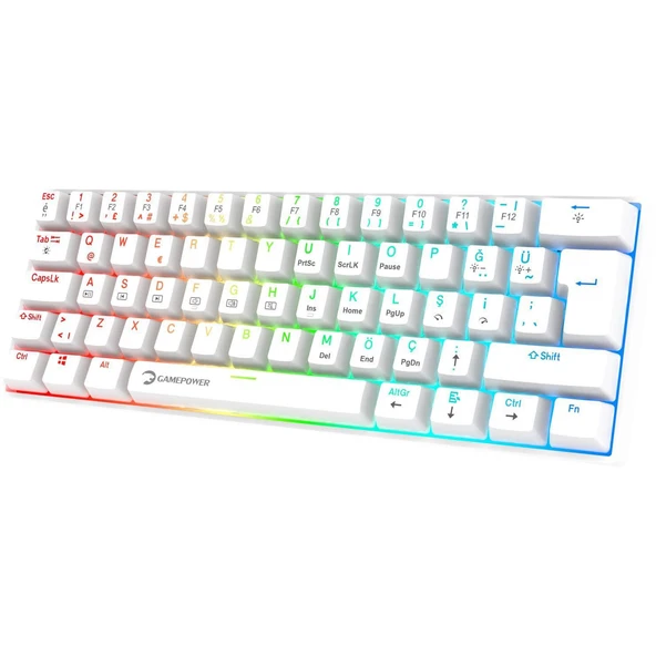 Gamepower Lyra RGB 60M 62Tuş Beyaz Mekanik Kablolu Red Switch Klavye - 3 Yıl Garantili - 1