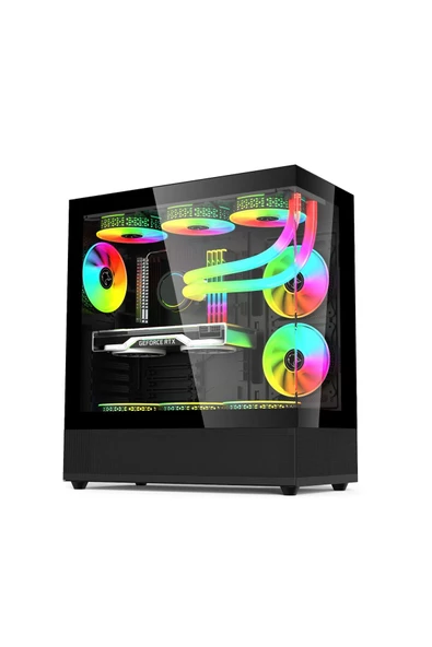 GAMETECH PHANTOM 6X120MM RGB FANLI TYPE-C GAMİNG OYUNCU BİLGİSAYAR KASASI SİYAH