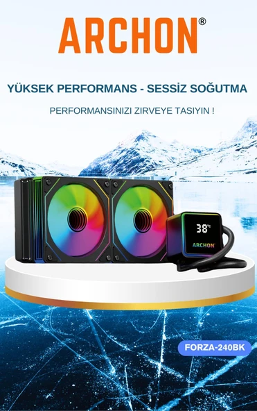 ARCHON FORZA Siyah 240mm ARGB İŞLEMCİ CPU SIVI SOĞUTMA SİSTEMİ ( Tüm AMD ve Intel Serisi İle Uyumlu )