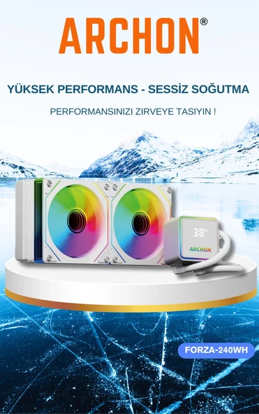 ARCHON FORZA 240mm Beyaz Isı Göstergeli Argb Sıvı Soğutma Sistemi ( Tüm AMD ve Intel Serisi İle Uyumlu )
