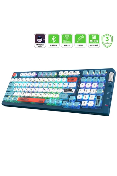 GamePower Sense RGB Wireless/Bluetooth/Kablolu Mekanik Red Switch Gaming Klavye