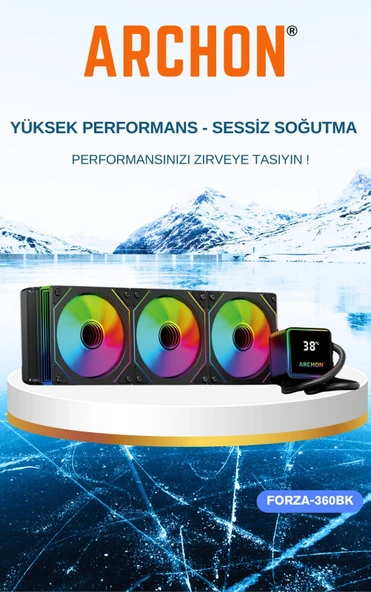 ARCHON FORZA 360mm Siyah Isı Göstergeli Argb Sıvı Soğutma Sistemi ( Tüm AMD ve Intel Serisi İle Uyumlu )