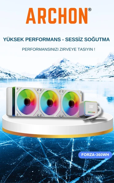 ARCHON FORZA 360mm Beyaz Isı Göstergeli Argb Sıvı Soğutma Sistemi ( Tüm AMD ve Intel Serisi İle Uyumlu )