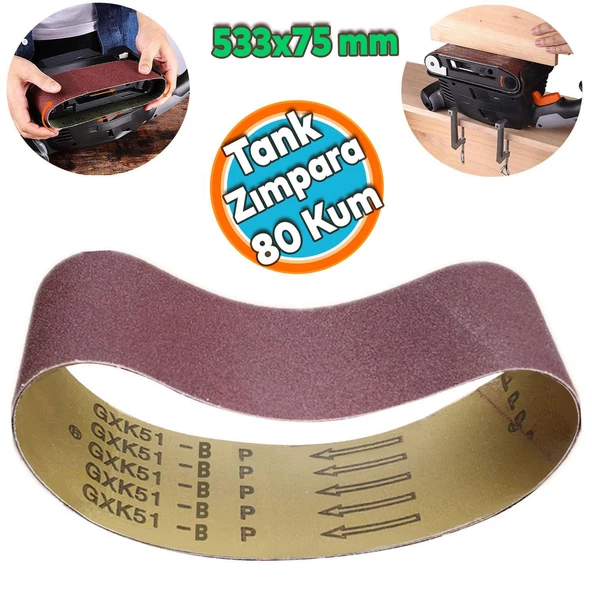 Sonsuz Bant 80 Kum Tank Palet Zımpara Kağıdı 75 x 533 mm