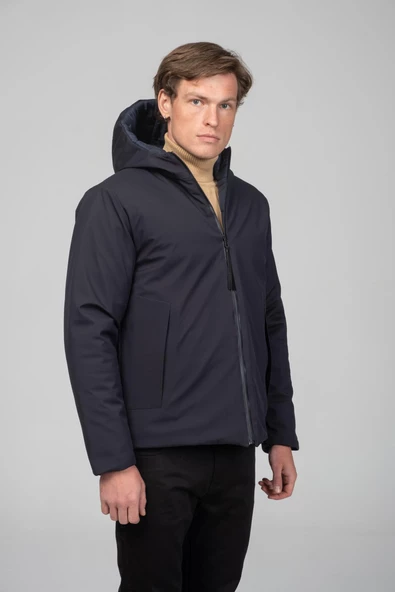 Erkek Çift Taraflı Giyilebilir Yağmur Ve Rüzgar Geçirmez Kalın Klasik Kışlık Mont - 8