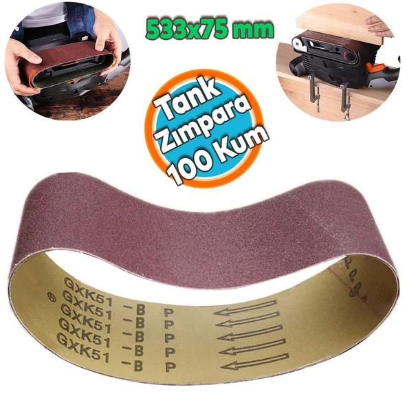 Sonsuz Bant 100 Kum Tank Palet Zımpara Kağıdı 75 x 533 mm