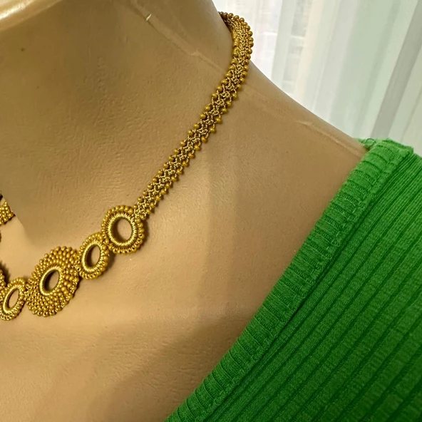 El Yapımı Bohem Model Halkalı Kolye (Hardal Renkli) - 5