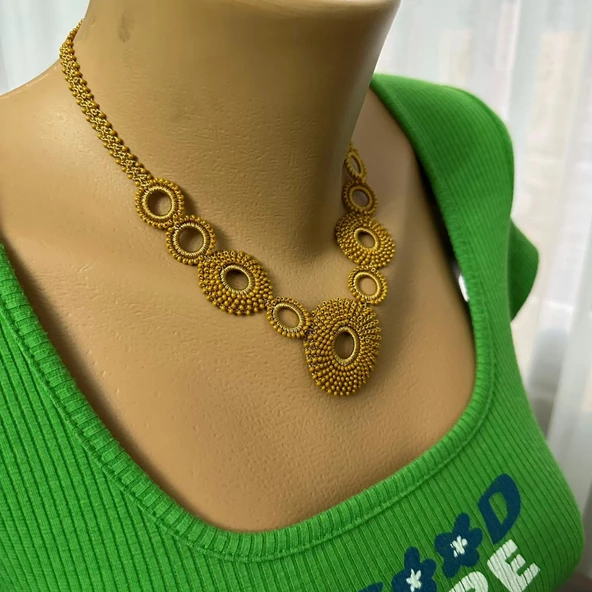 El Yapımı Bohem Model Halkalı Kolye (Hardal Renkli) - 4