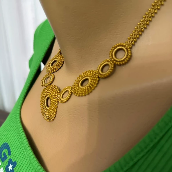 El Yapımı Bohem Model Halkalı Kolye (Hardal Renkli) - 4