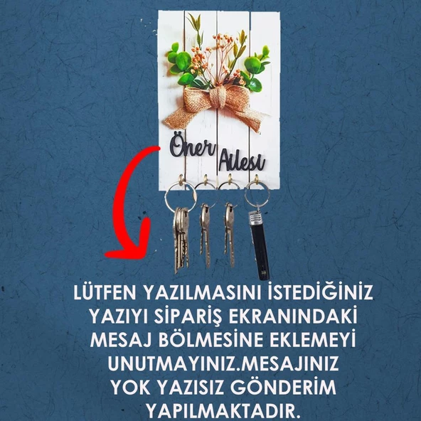 Veraart Kurdele Çiçek Tablo Anahtar Askılığı 4 Kanca Anahtar Askısı İsme Özel Organizer Anahtar Düzenleyici - 6