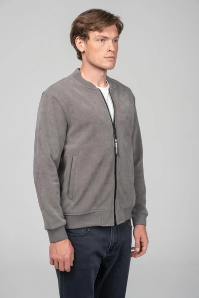 Erkek Kadife Ve Polar Laminasyon Kumaşlı Çift Fermuarlı İçi Astarsız Bomber Mont - 2