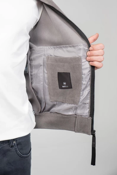 Erkek Kadife Ve Polar Laminasyon Kumaşlı Çift Fermuarlı İçi Astarsız Bomber Mont - 4