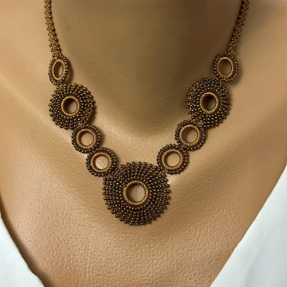 El Yapımı Bohem Model Halkalı Kolye (Kahverengi) - 2