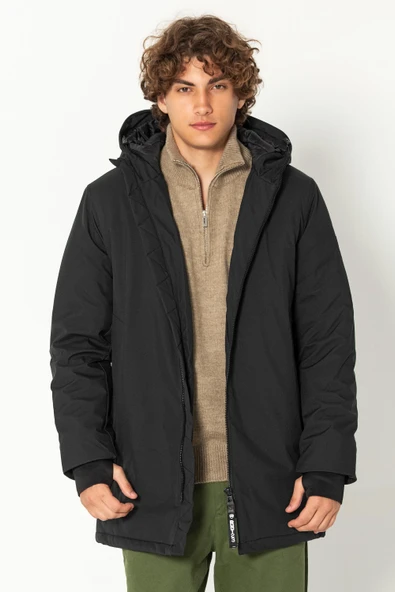 Erkek Teknolojik Kumaşlı Çift Fermuarlı Yağmur Ve Rüzgar Geçirmez Kalın Klasik Kışlık Mont