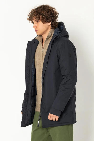 Erkek Teknolojik Kumaşlı Çift Fermuarlı Yağmur Ve Rüzgar Geçirmez Kalın Klasik Kışlık Mont - 10