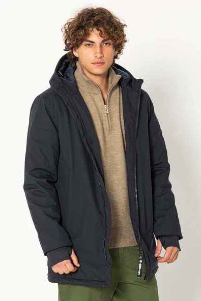 Erkek Teknolojik Kumaşlı Çift Fermuarlı Yağmur Ve Rüzgar Geçirmez Kalın Klasik Kışlık Mont - 12