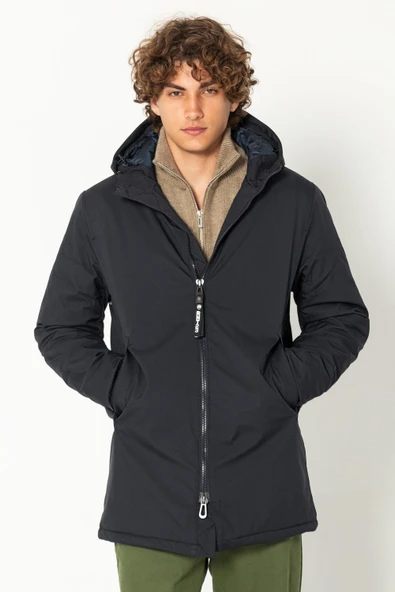 Erkek Teknolojik Kumaşlı Çift Fermuarlı Yağmur Ve Rüzgar Geçirmez Kalın Klasik Kışlık Mont - 9