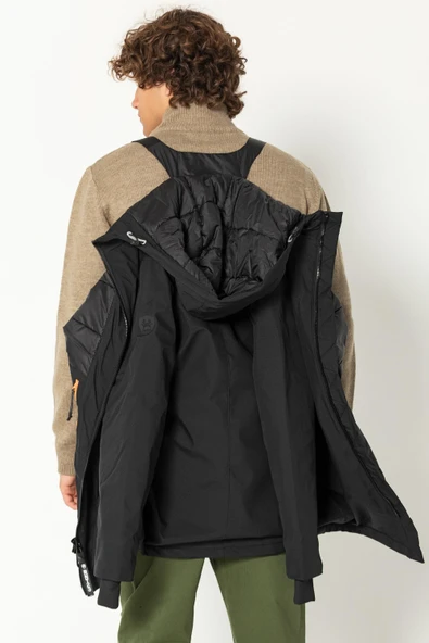 Erkek Teknolojik Kumaşlı Çift Fermuarlı Yağmur Ve Rüzgar Geçirmez Kalın Klasik Kışlık Mont - 4