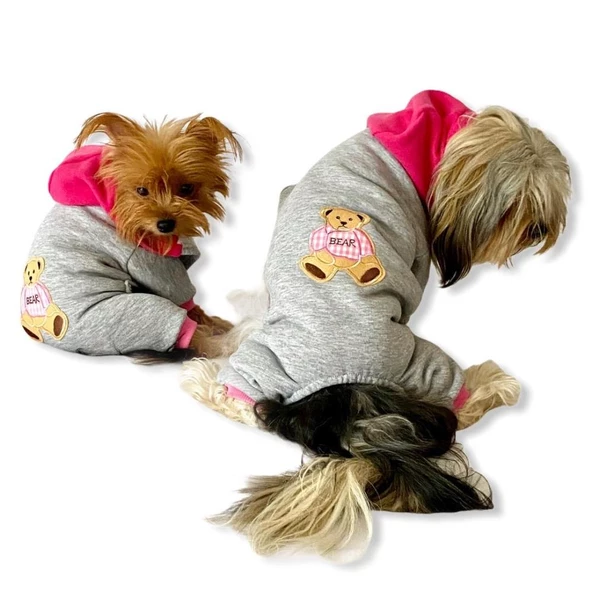 Bear Grey Pink Köpek Tulumu Köpek Kıyafeti - 4