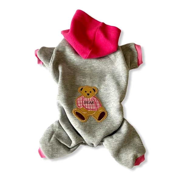Bear Grey Pink Köpek Tulumu Köpek Kıyafeti - 2