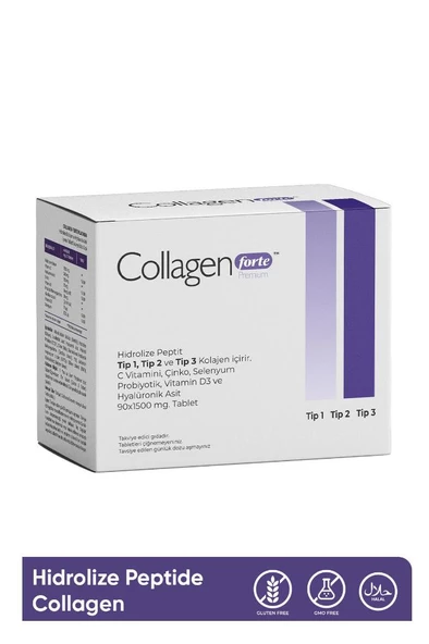 Collagen Forte Platinum Premium 3 Tip Kolajen, Hyalüronik Asit, Çinko, Selenyum, Vitamin C-e-d3 & Probiyotik, 90 Tablet - 3