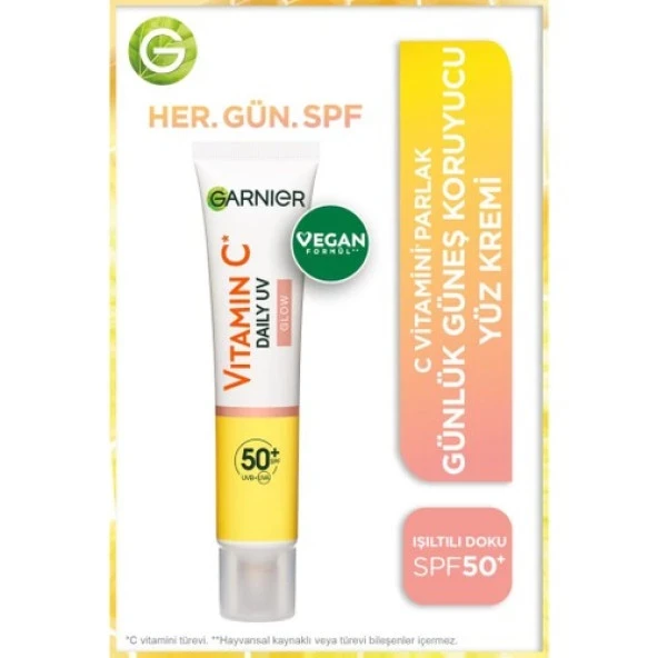 GARNİER C VİTAMİNİ PARLAK IŞILTILI DOKU GÜNLÜK GÜNEŞ KORUYUCU FLUID YÜZ KREMİ SPF50+