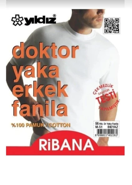 YILDIZ 56 ERKEK RİBANA KISA KOL DOKTOR YAKA ATLET FANİLA TEKLİ  BEYAZ 2XL - 2
