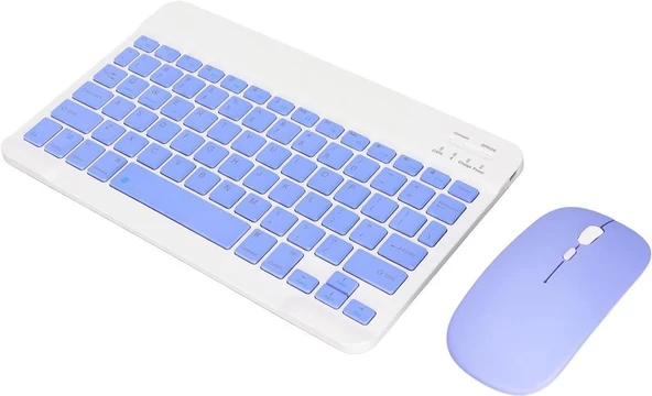 Samsung Galaxy Tab S6 Lite P610 10.4" Uyumlu Kablosuz Bluetooth Şarj Edilebilir Klavye Mouse Seti - Mor