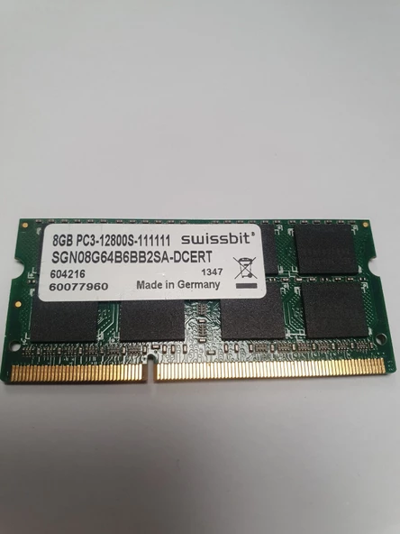 Swissbit 8GB PC3-12800S DDR3 1600MHz 1.5V SODIMM SGN08G64B6BB2SA-DCERT NOTEBOOK RAM BELLEK - 1