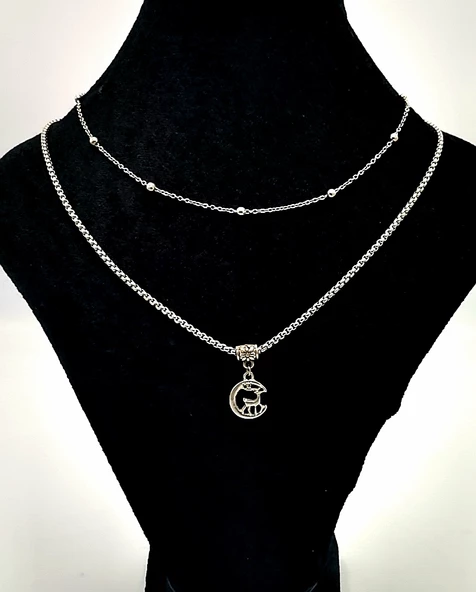 Gümüş Renk Zincirli Figürlü Karamaz Lüks Kolye ürün görseli 1