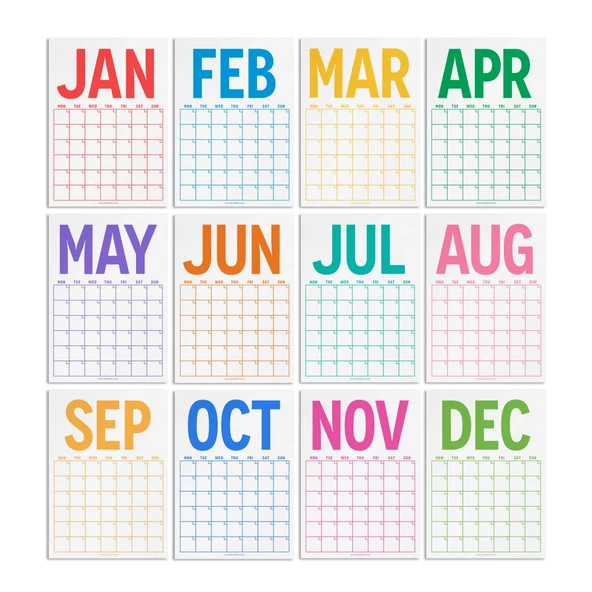 Sürekli Takvim, 12 Aylık Tarihsiz Takvim, Aylık Planlayıcı Takvim, A4, 33 x 48 cm, Undated Monthly Wall Planner, Wall Ca - Resim 8