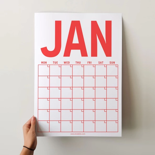 Sürekli Takvim, 12 Aylık Tarihsiz Takvim, Aylık Planlayıcı Takvim, A4, 33 x 48 cm, Undated Monthly Wall Planner, Wall Ca - Resim 2